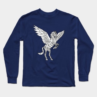 Origami Pegasus Outline on White Long Sleeve T-Shirt